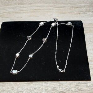 Avon Silver Plated Long Pebble/Beaded Necklace Vintage Jewelry #83